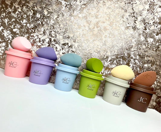 Makeup sponge with travel coffee cup